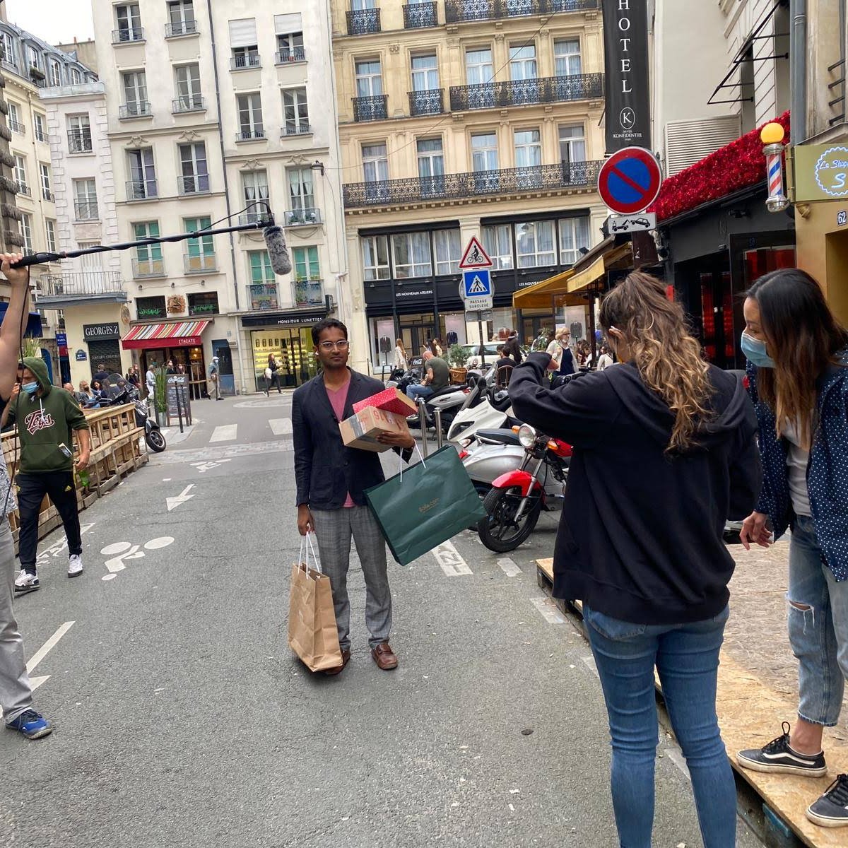Short film shoot on a Paris street, Lomads V1 era